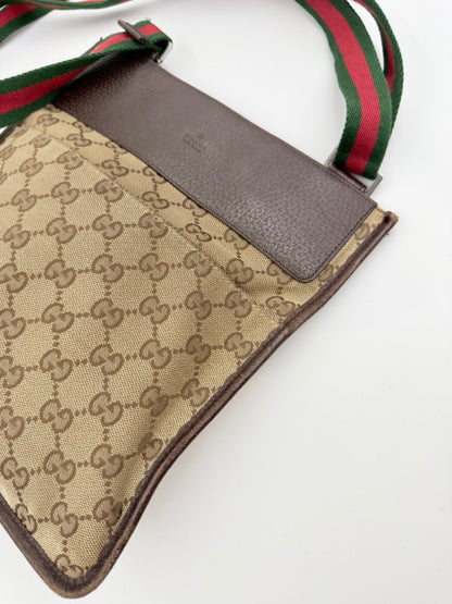 Gucci GG Canvas Web Messenger - crossbody taske - beige/brun monogram taske - secondhand
