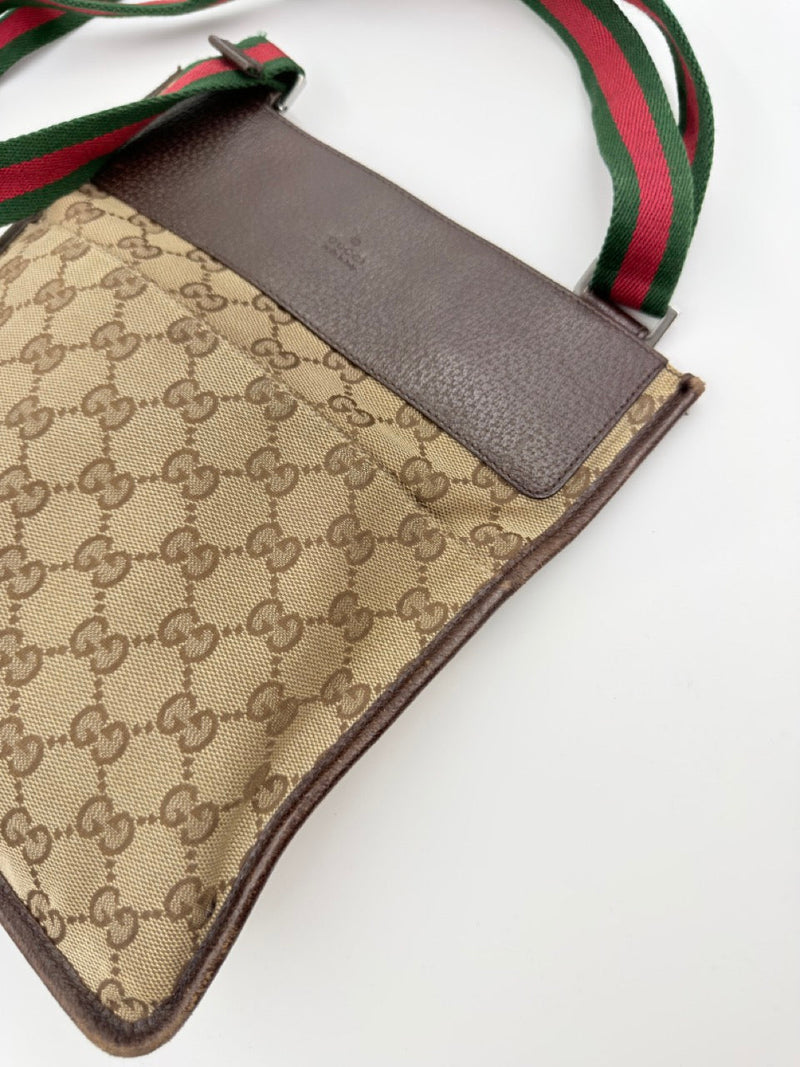Gucci GG Canvas Web Messenger - crossbody taske - beige/brun monogram taske - secondhand