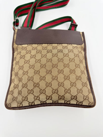 Gucci GG Canvas Web Messenger - crossbody taske - beige/brun monogram taske - secondhand