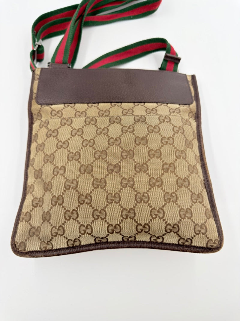 Gucci GG Canvas Web Messenger - crossbody taske - beige/brun monogram taske - secondhand