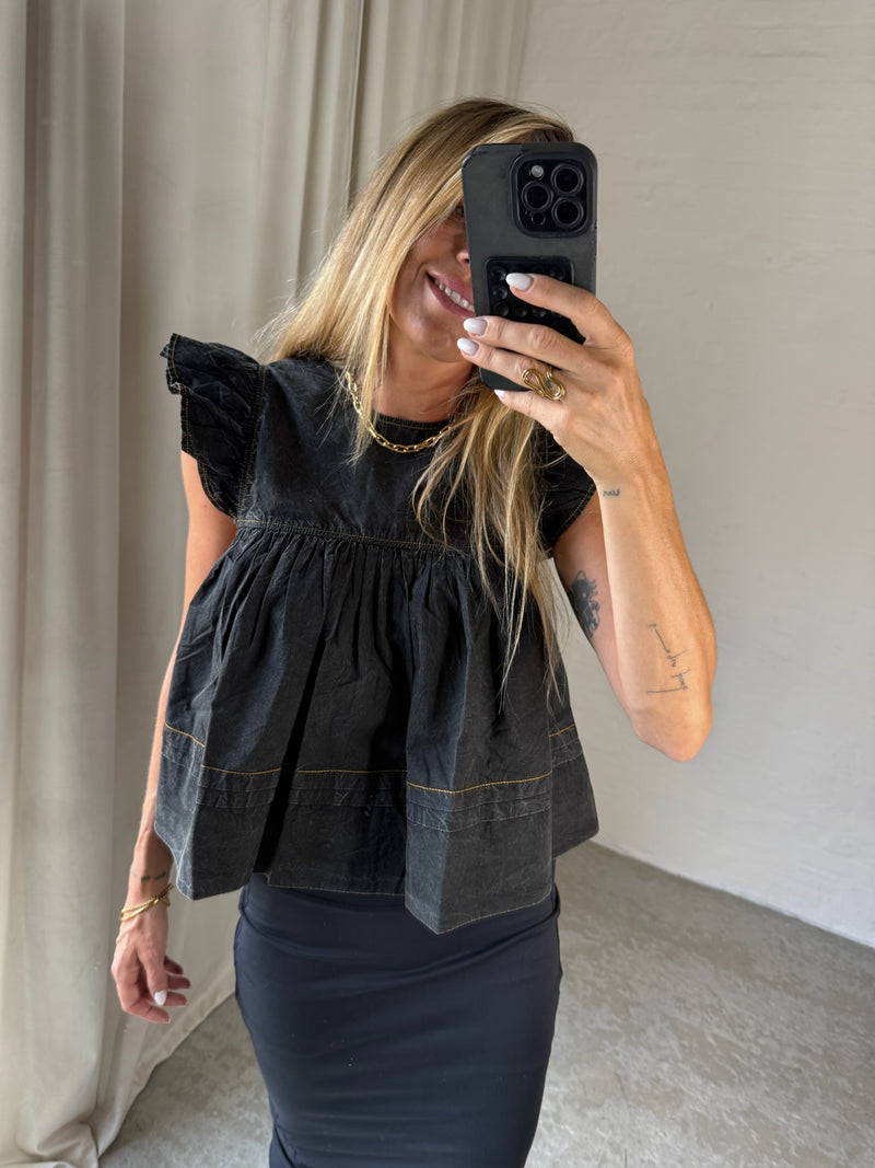 Ganni - Top - Black Washed - Cotton top