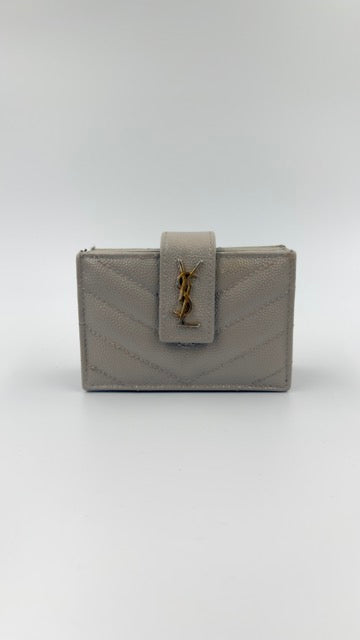 Saint Laurent - Monogram Quilted Card Holder - beige kortholder - secondhand