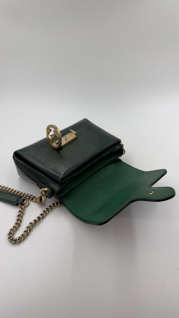 Gucci - Interlocking G Leather Shoulder Bag - mørkegrøn skuldertaske - secondhand