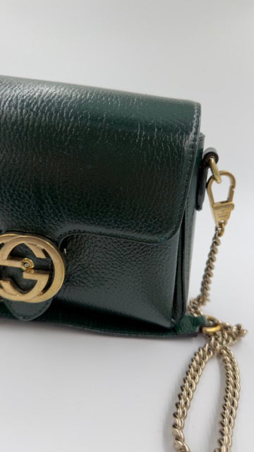 Gucci - Interlocking G Leather Shoulder Bag - mørkegrøn skuldertaske - secondhand