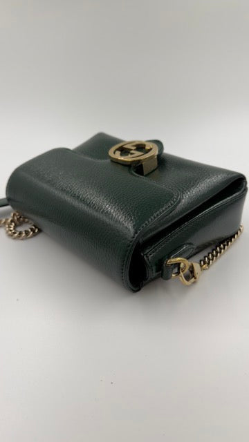 Gucci - Interlocking G Leather Shoulder Bag - mørkegrøn skuldertaske - secondhand