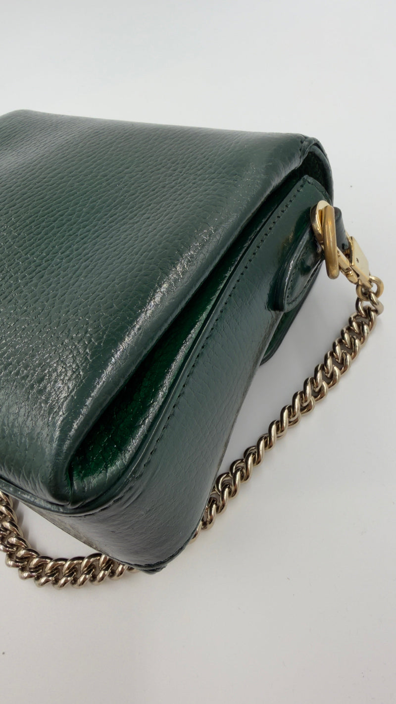 Gucci - Interlocking G Leather Shoulder Bag - mørkegrøn skuldertaske - secondhand