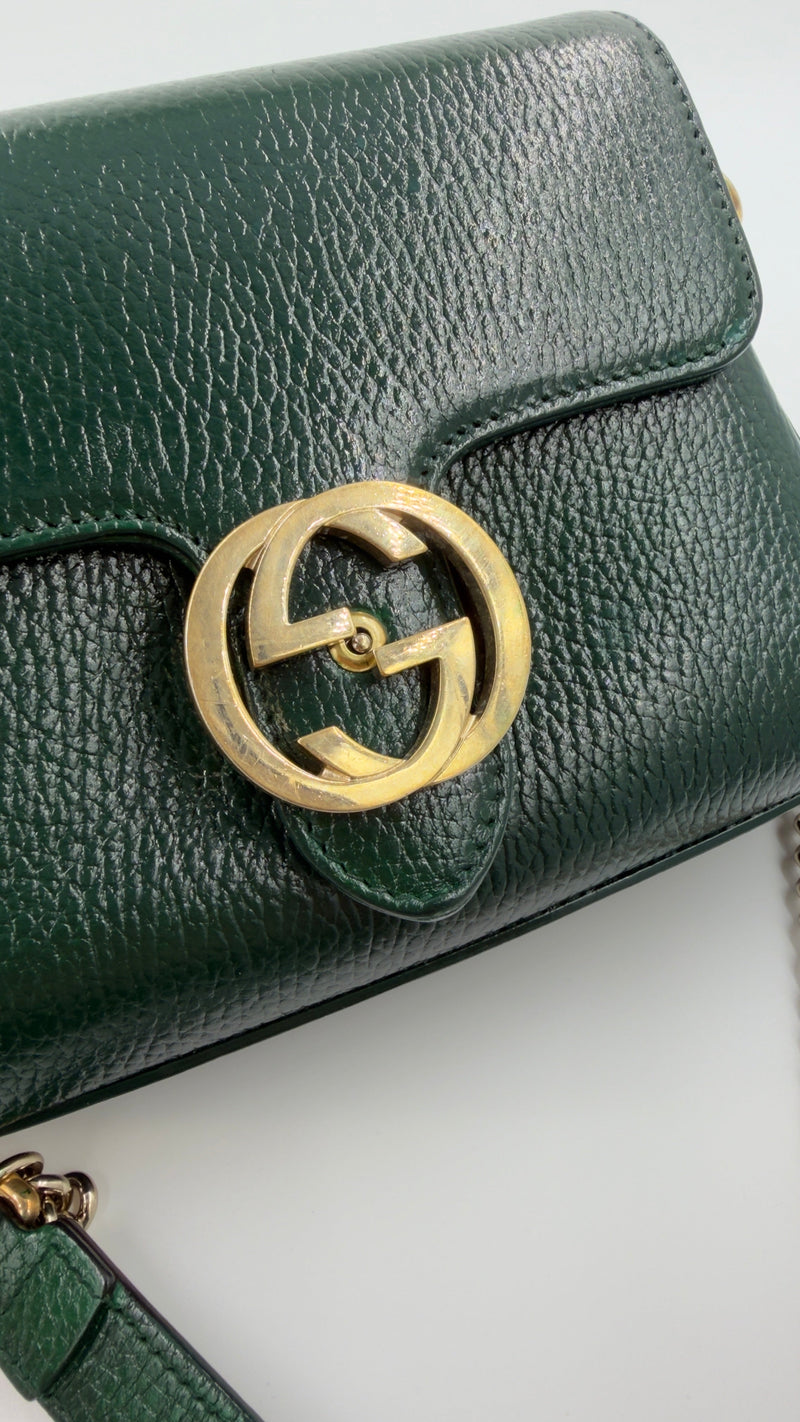 Gucci - Interlocking G Leather Shoulder Bag - mørkegrøn skuldertaske - secondhand