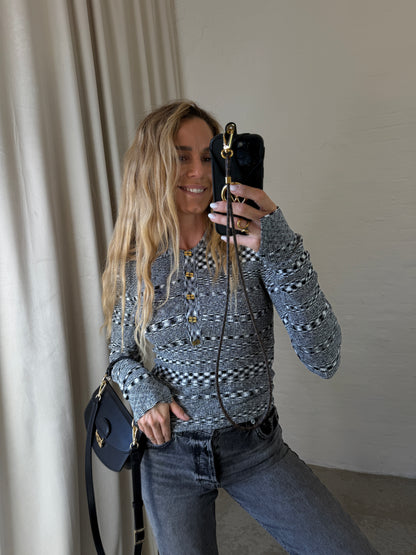 Ganni - Polo bluse - Black/Grey - Spacedyed - K2606