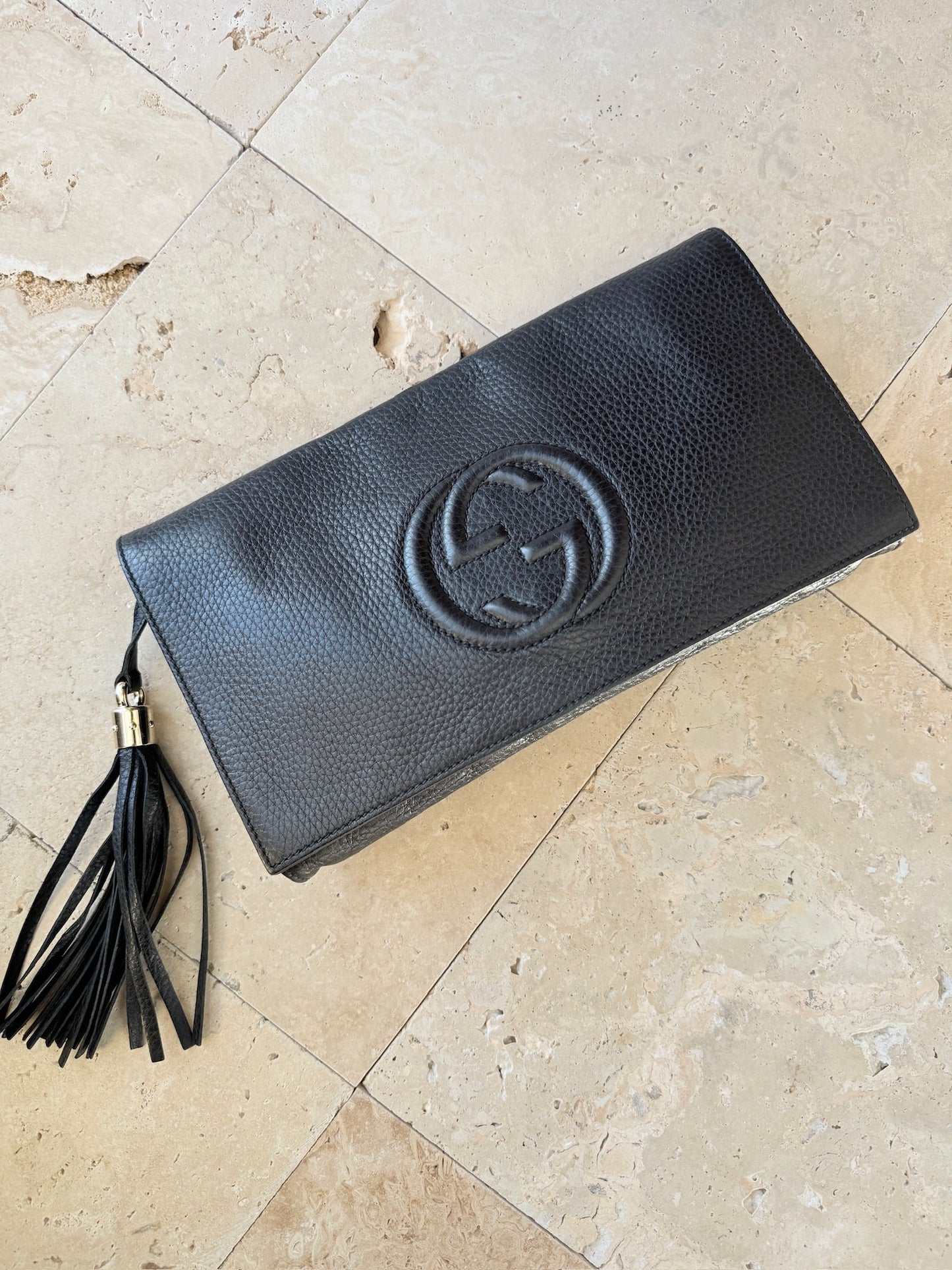 Gucci - GG Soho Leather Clutch - Sort - Secondhand
