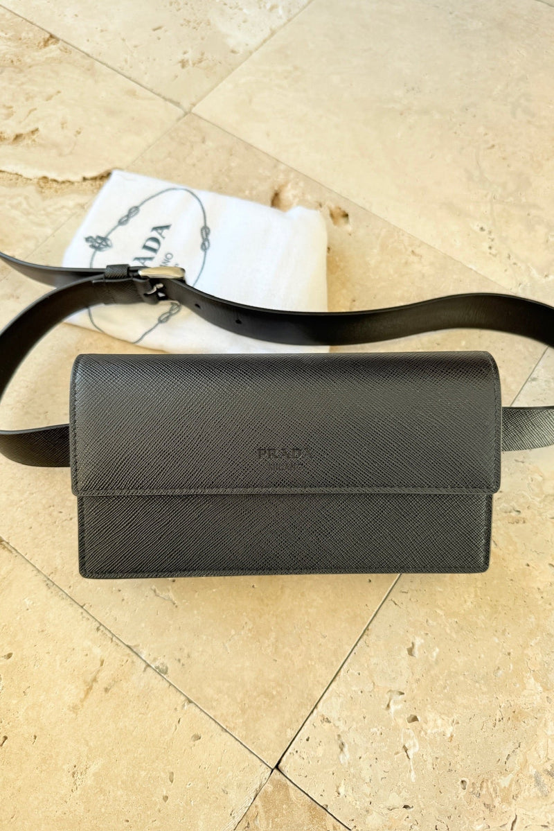 Prada - Prada Leather Belt Bag - Sort - Secondhand