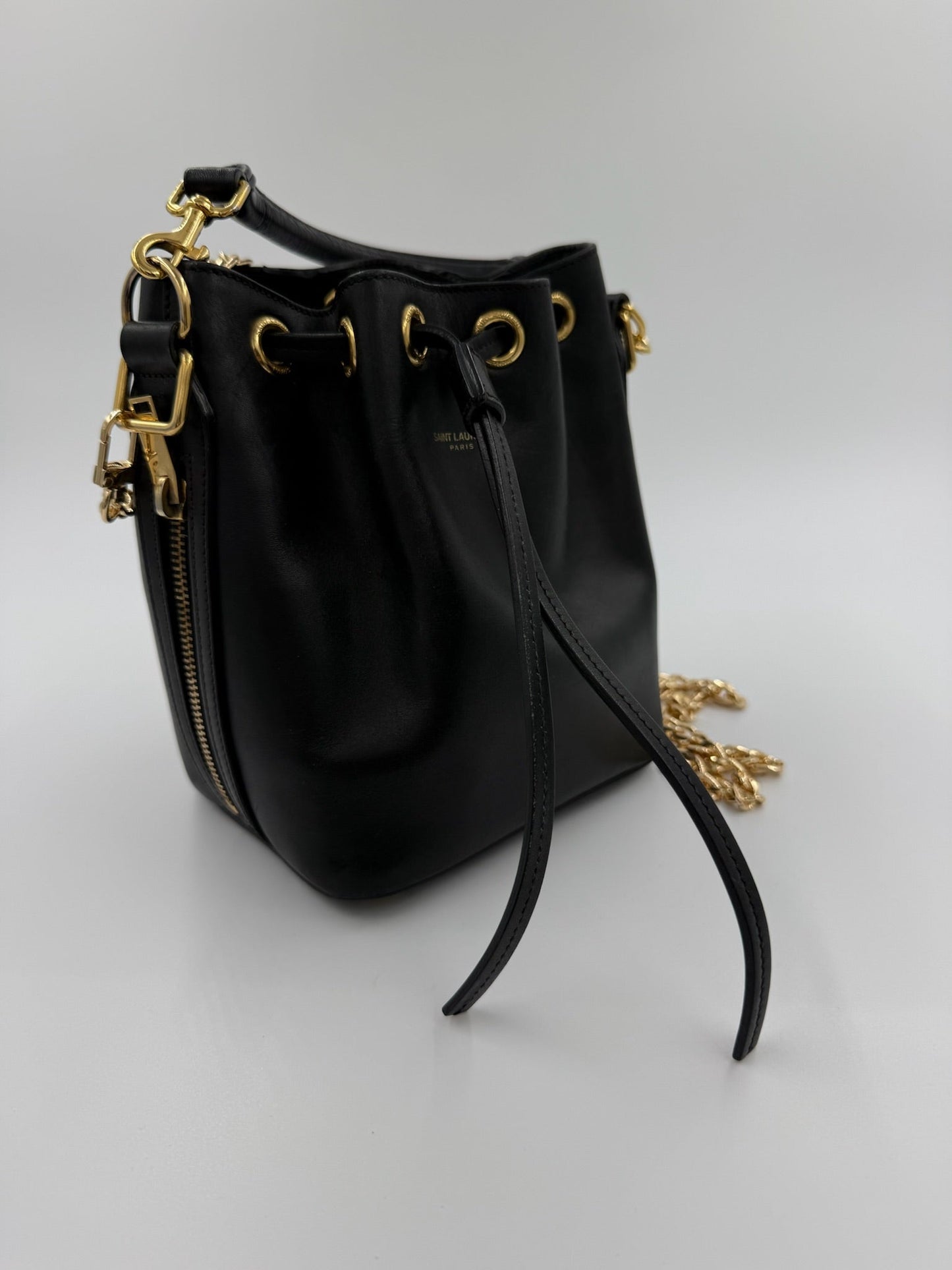 Saint Lauren - YSL mini Bucket bag m. kæde - Sort - Secondhand