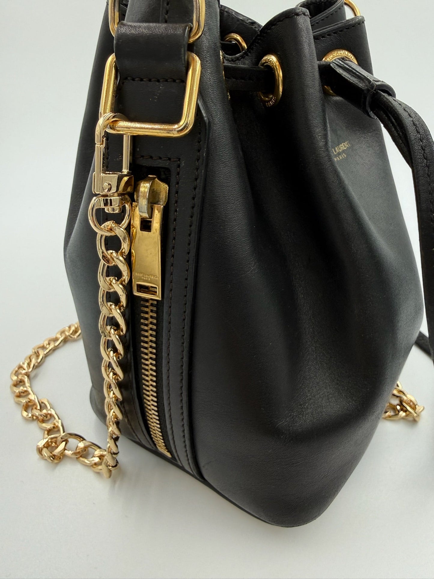 Saint Lauren - YSL mini Bucket bag m. kæde - Sort - Secondhand
