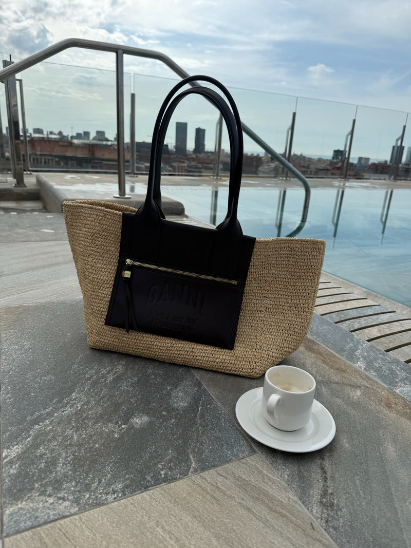 Ganni - Shopper - Beige/brown - Medium raffia