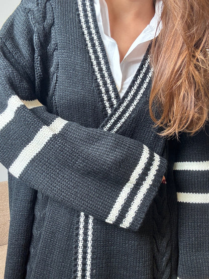 The Collection - Cardigan - Black W. white - Marissa