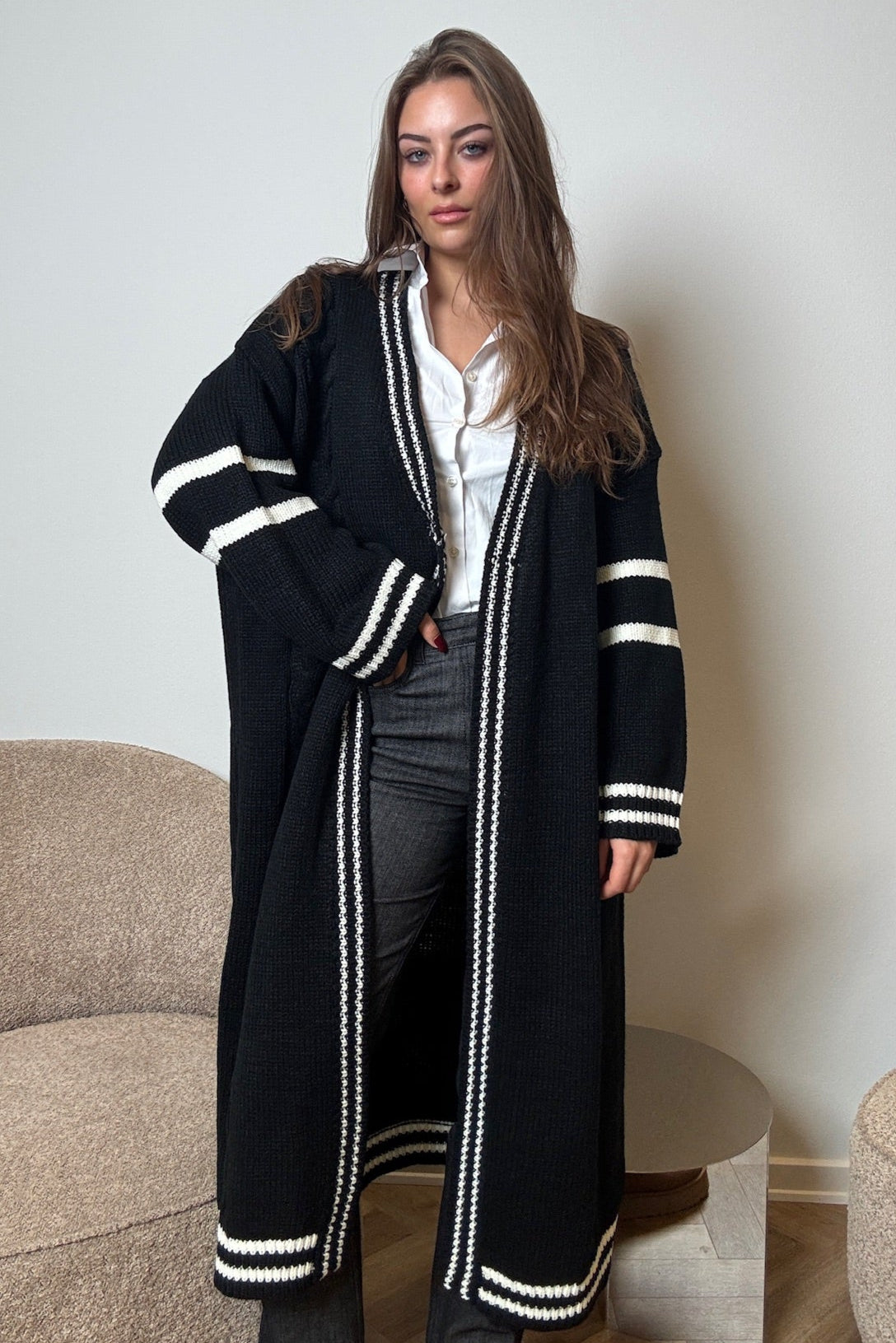 The Collection - Cardigan - Black W. white - Marissa