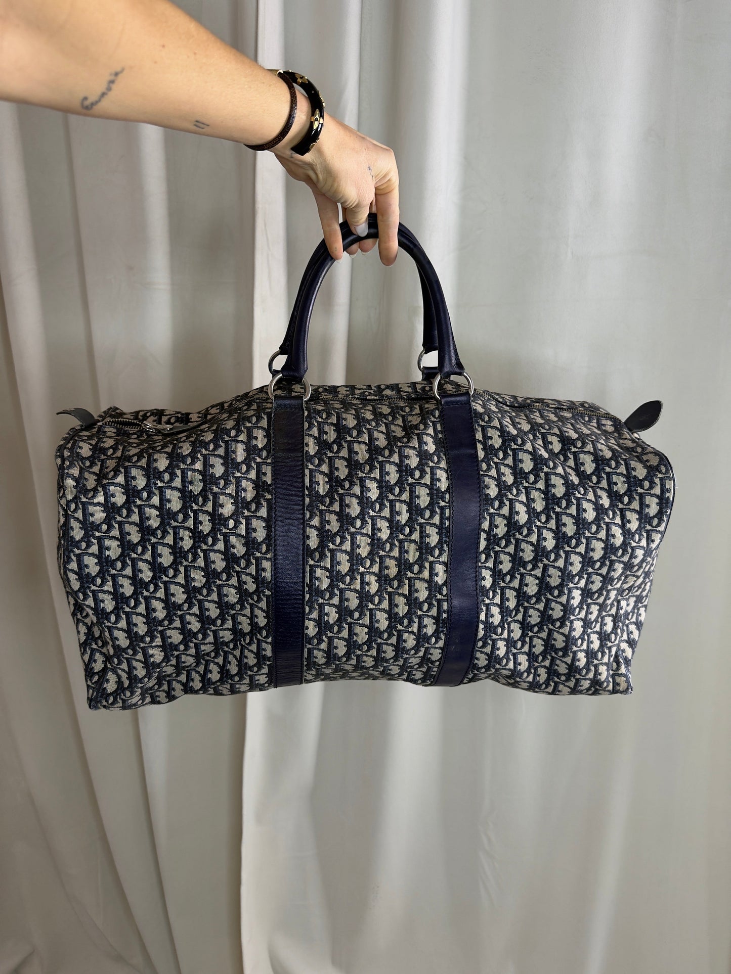 Christian Dior - Oblique Boston Bag - Hvid/Navy - Secondhand