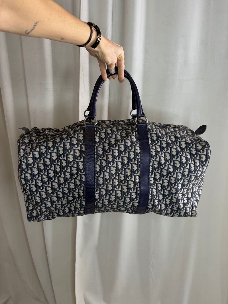 Christian Dior - Oblique Boston Bag - Hvid/Navy - Secondhand