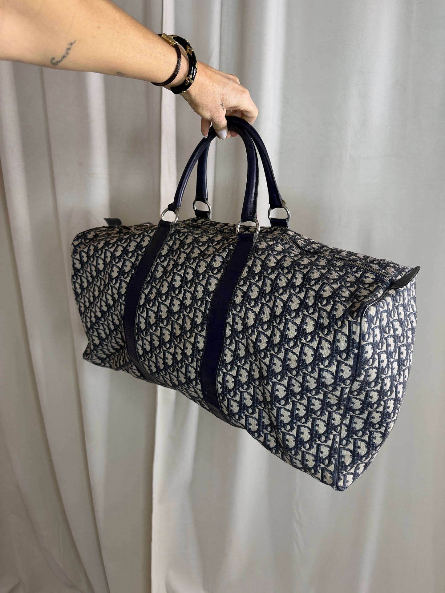 Christian Dior - Oblique Boston Bag - Hvid/Navy - Secondhand