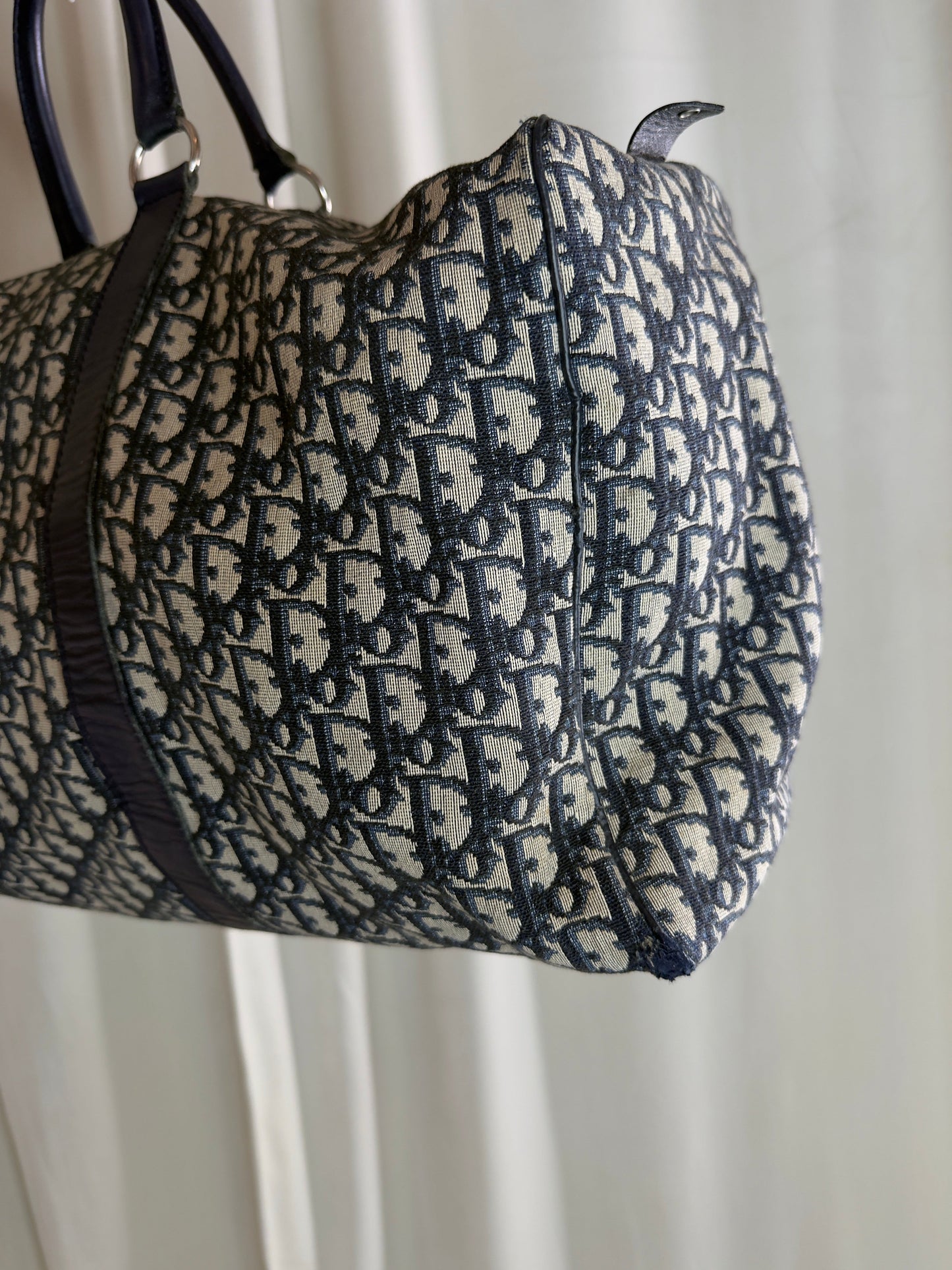 Christian Dior - Oblique Boston Bag - Hvid/Navy - Secondhand