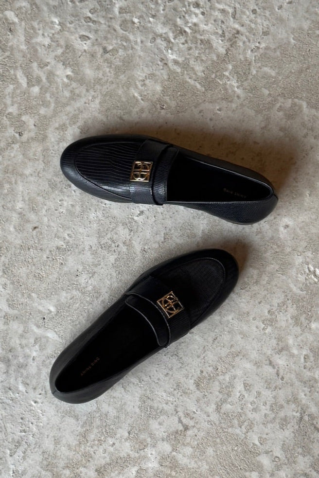 Anine Bing Corrine Loafers Monogram Black Mini Emblossed