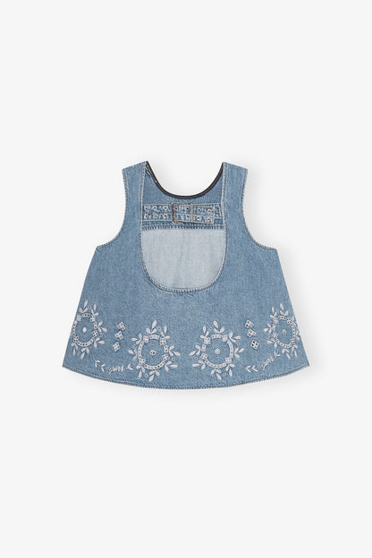 Ganni - Top - Light Blue denim - Broderie anglaise