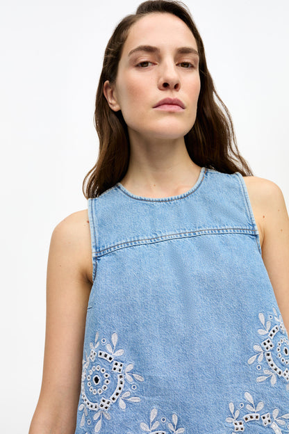 Ganni - Top - Light Blue denim - Broderie anglaise