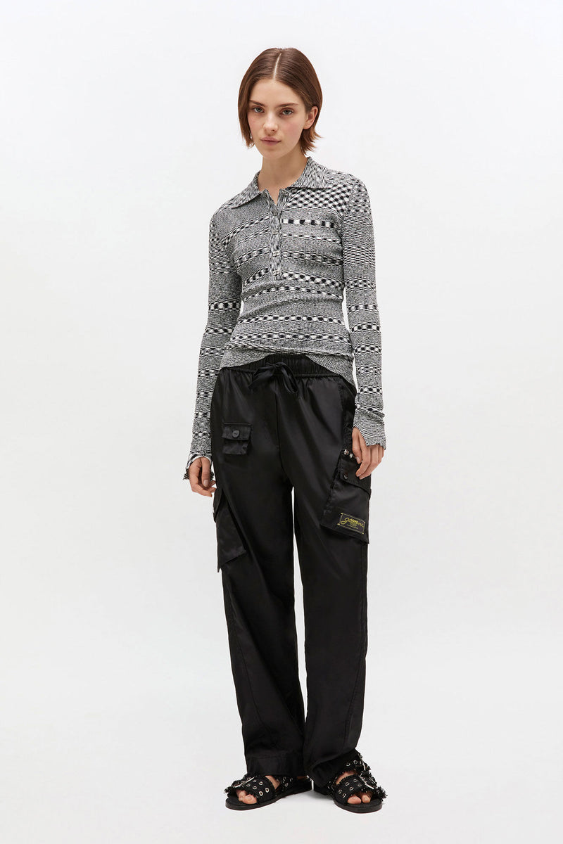 Ganni - Polo bluse - Black/Grey - Spacedyed - K2606