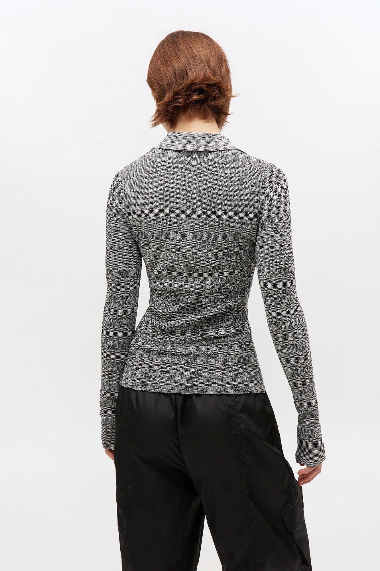 Ganni - Polo bluse - Black/Grey - Spacedyed - K2606