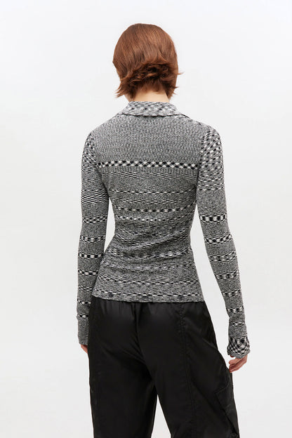 Ganni - Polo bluse - Black/Grey - Spacedyed - K2606