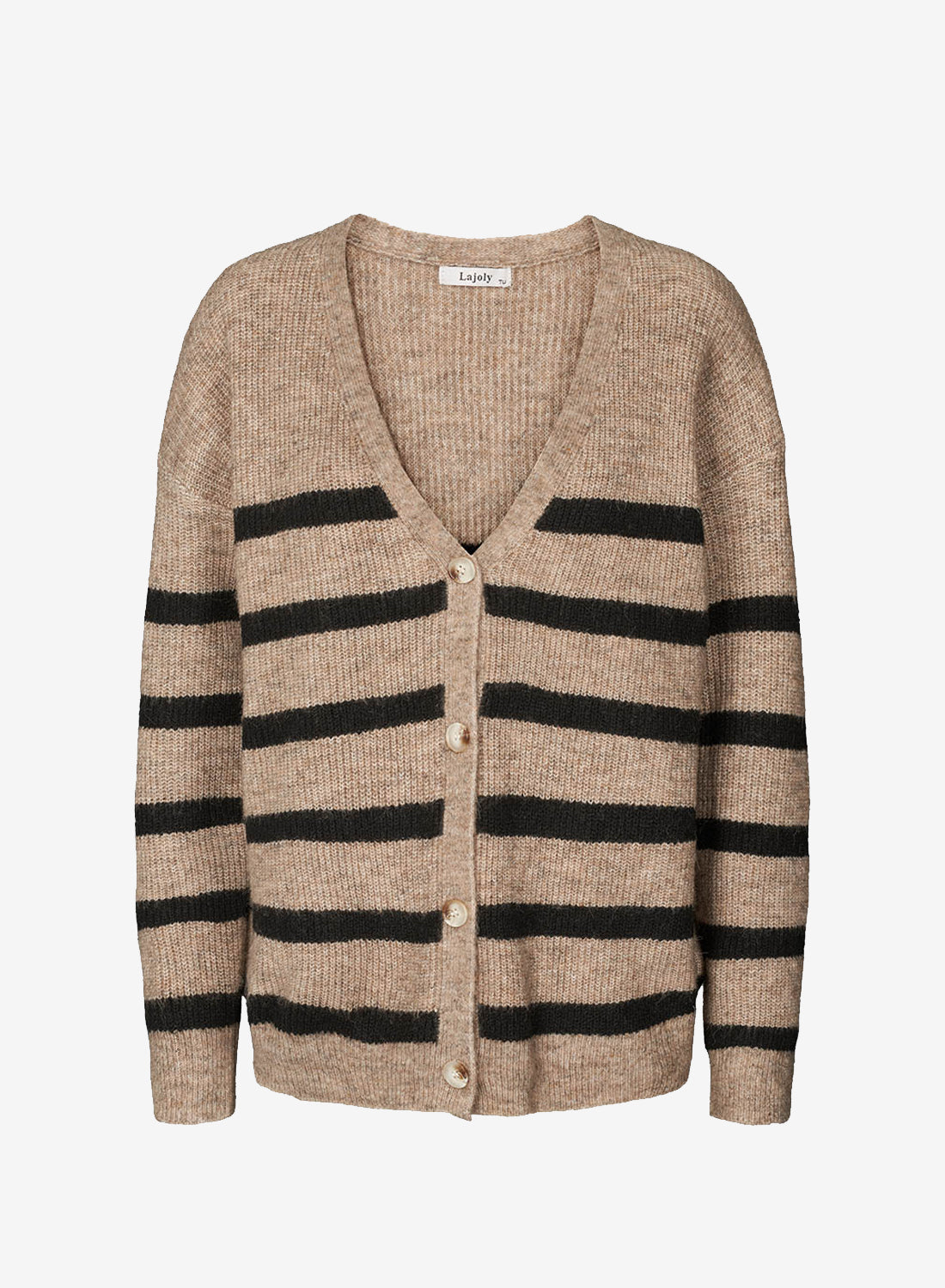 Lulu Strik Cardigan Strib Camel/Sort