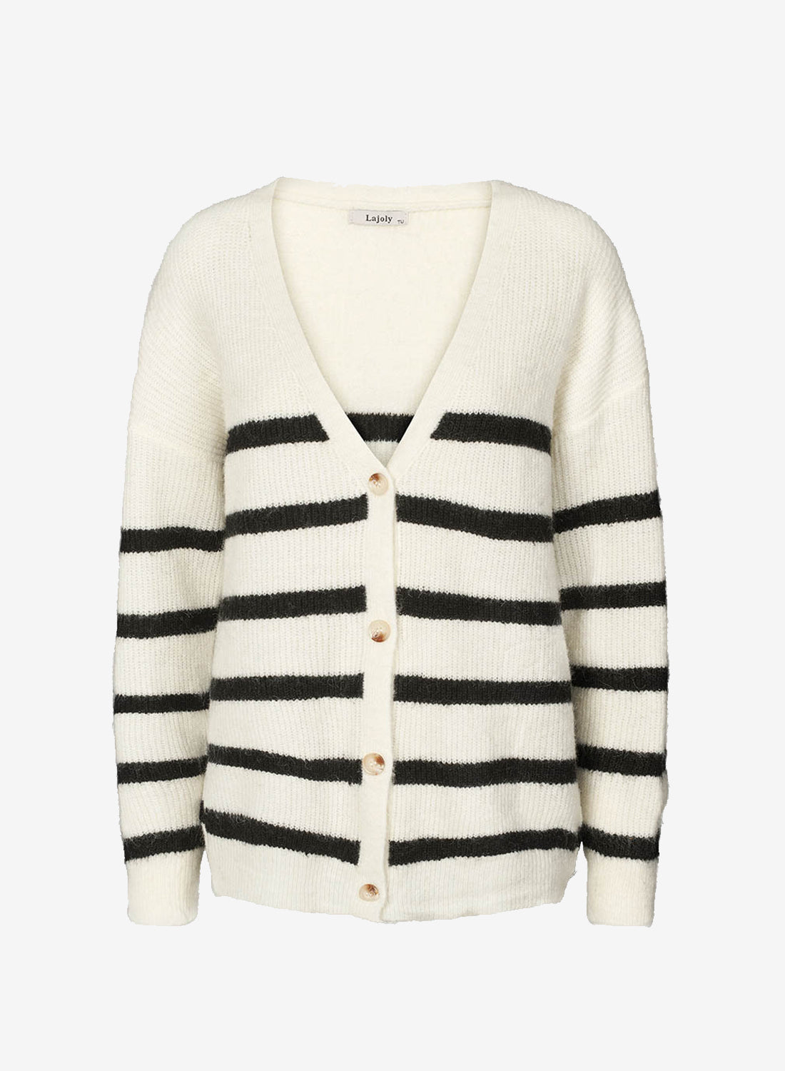 Lulu Strik Cardigan Strib Hvid/Sort