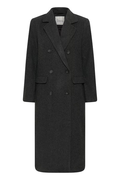 Frannie-frakken fra My Essential Wardrobe er en klassisk, lang frakke i den elegante farve Dark Grey Melange packshot