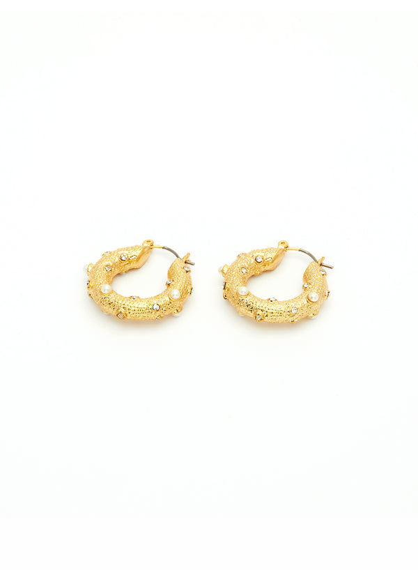 Nine White Pearl Earrings Gold