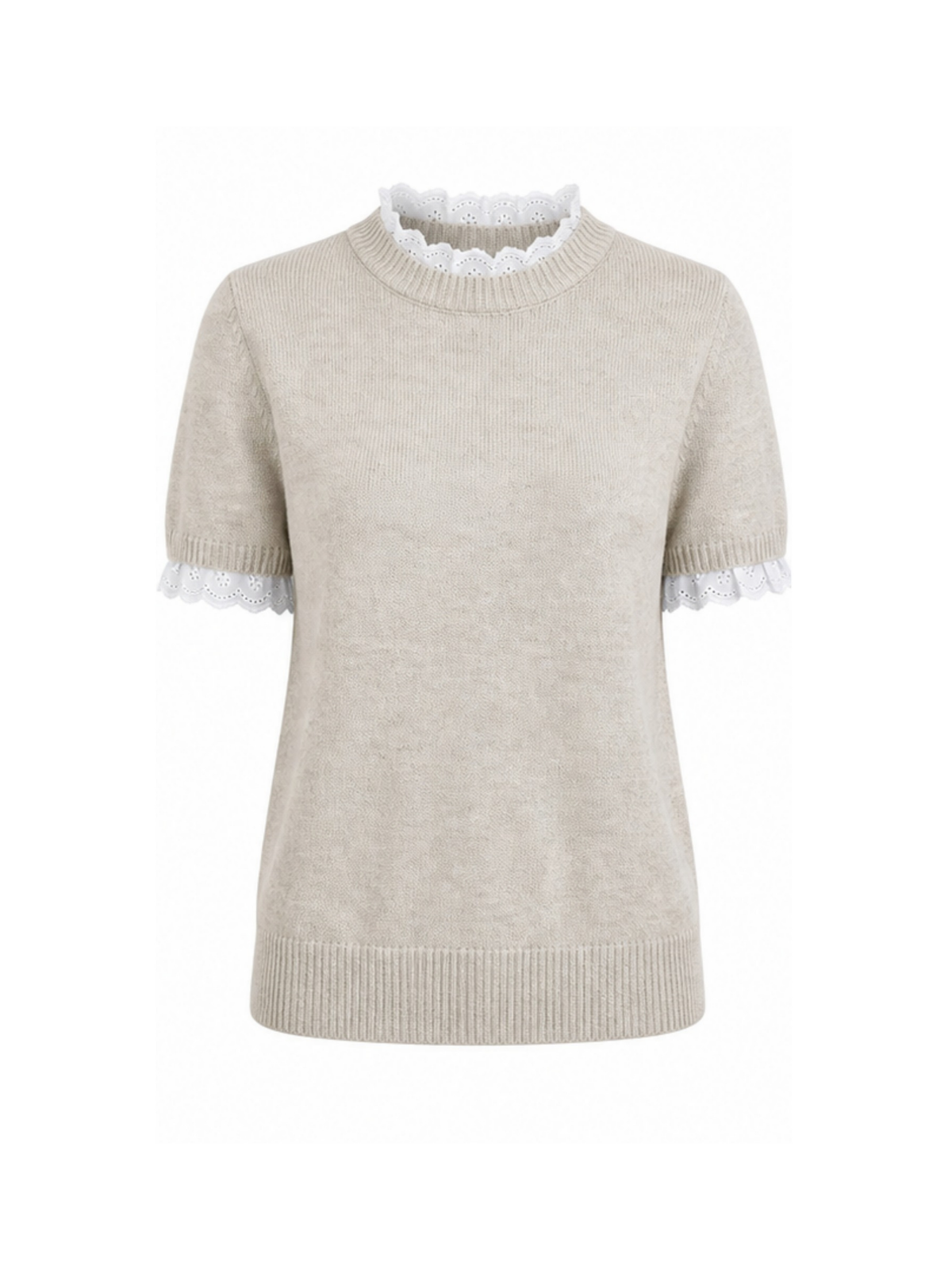 Nirvana er en feminin og stilfuld strikbluse, der kombinerer et klassisk design med romantiske detaljer