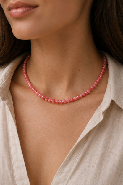 Andcopenhagen Jewelry - Perlehalsklæde - Pink kalcedon - Ebba