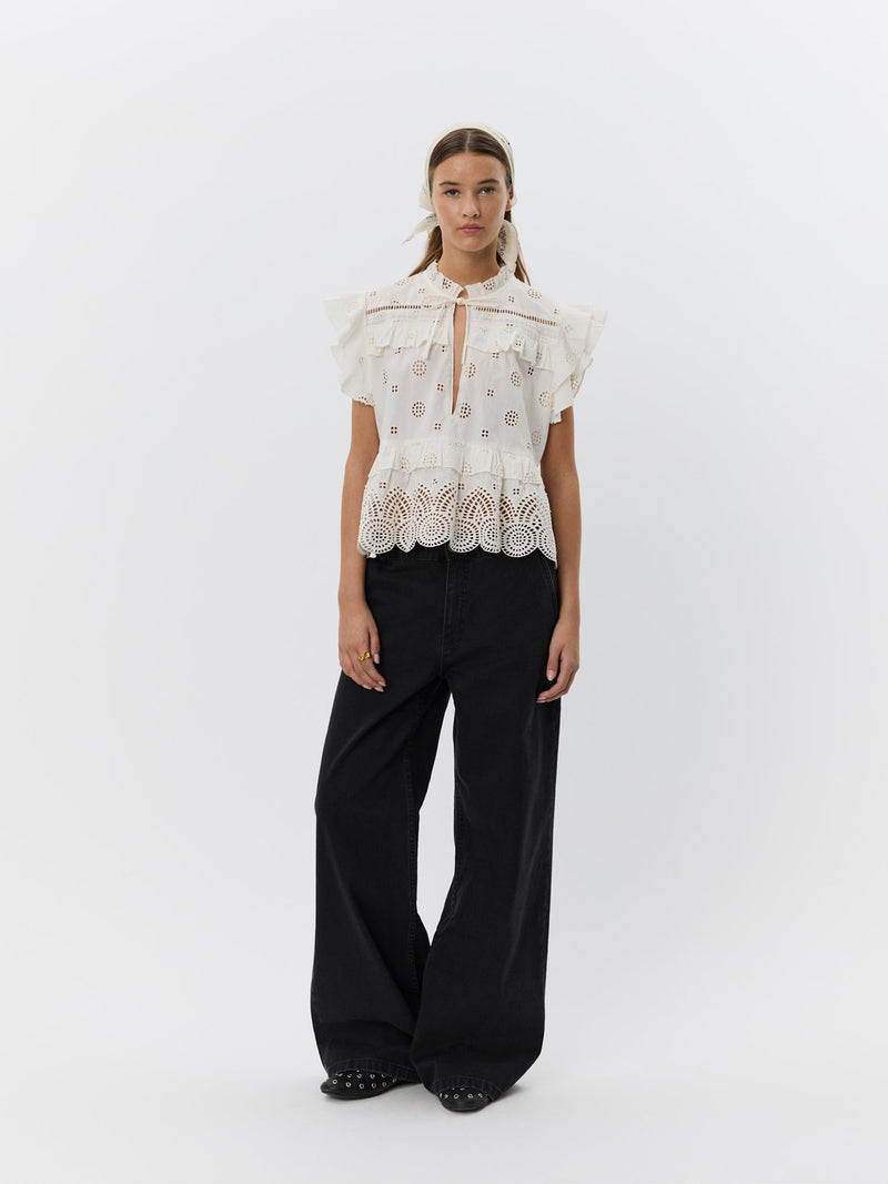 Sofie Schnoor - Top - Broderi anglaise - Off white - Hazel