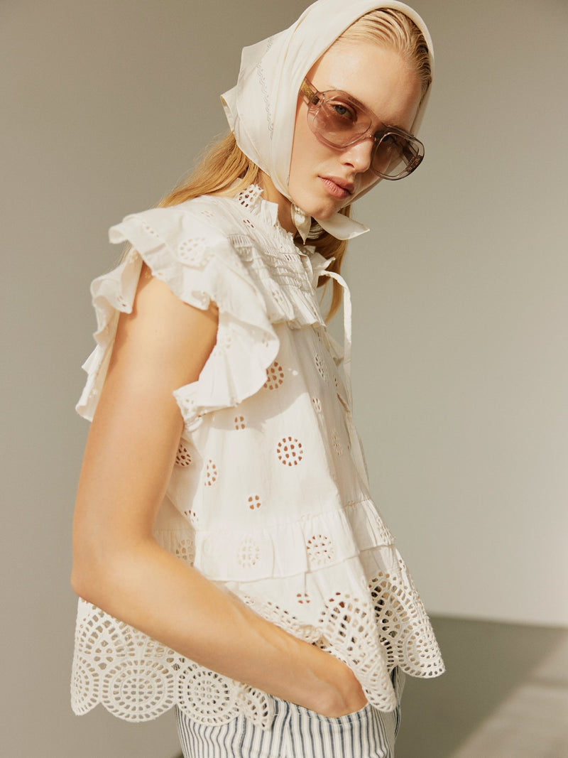 Sofie Schnoor - Top - Broderi anglaise - Off white - Hazel