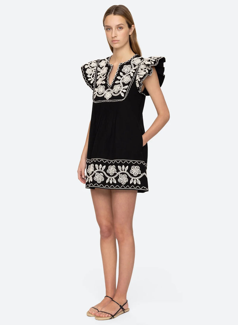 Sea New York Beck Embroidery Tunic Dress Black