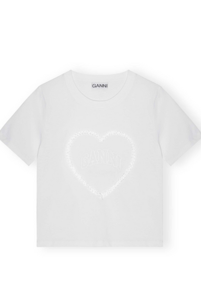 Ganni - T-shirt - Bright White - Heavy Cotton Heart - Drop