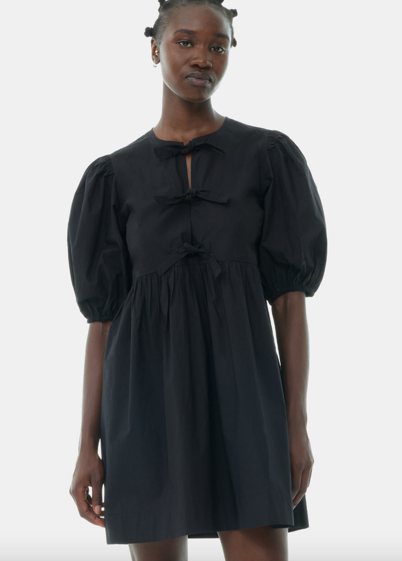 Ganni - Kjole - Black - Poplin tie string mini dress