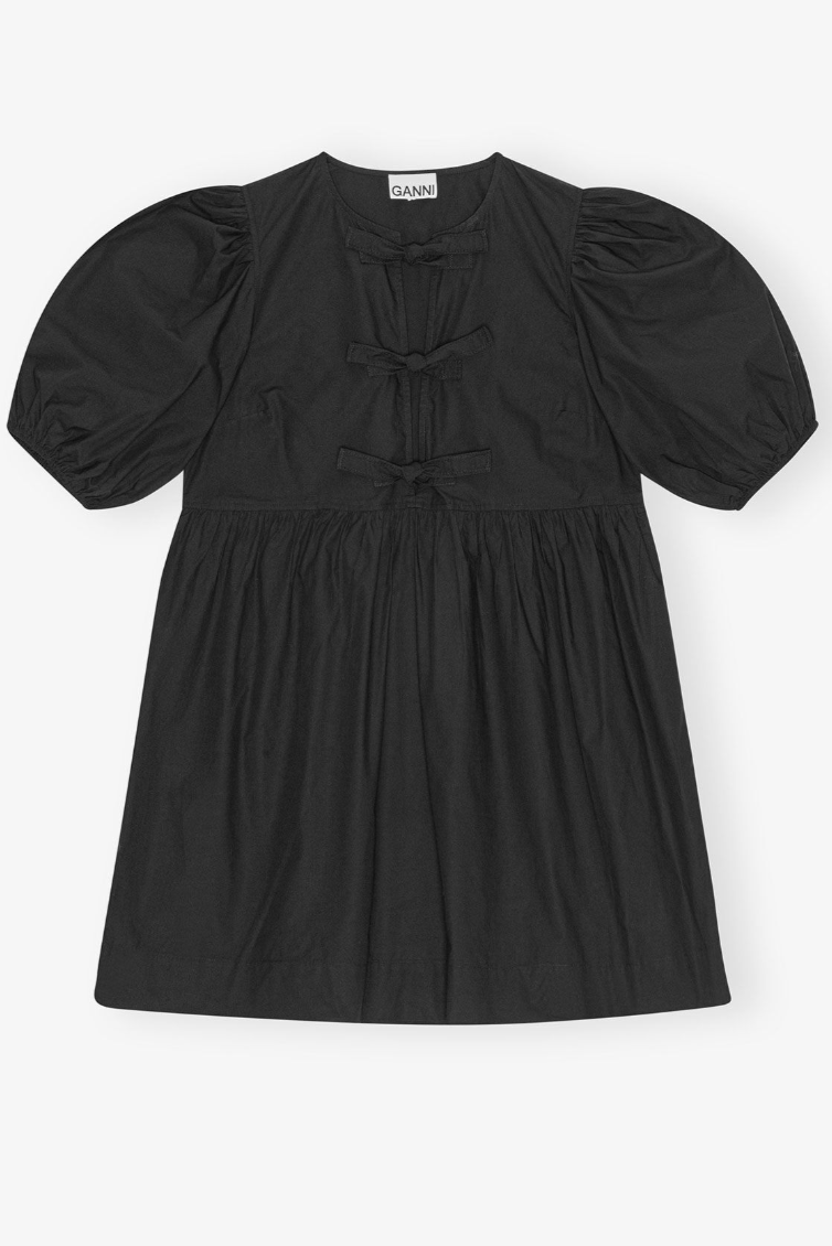 Ganni - Kjole - Black - Poplin tie string mini dress