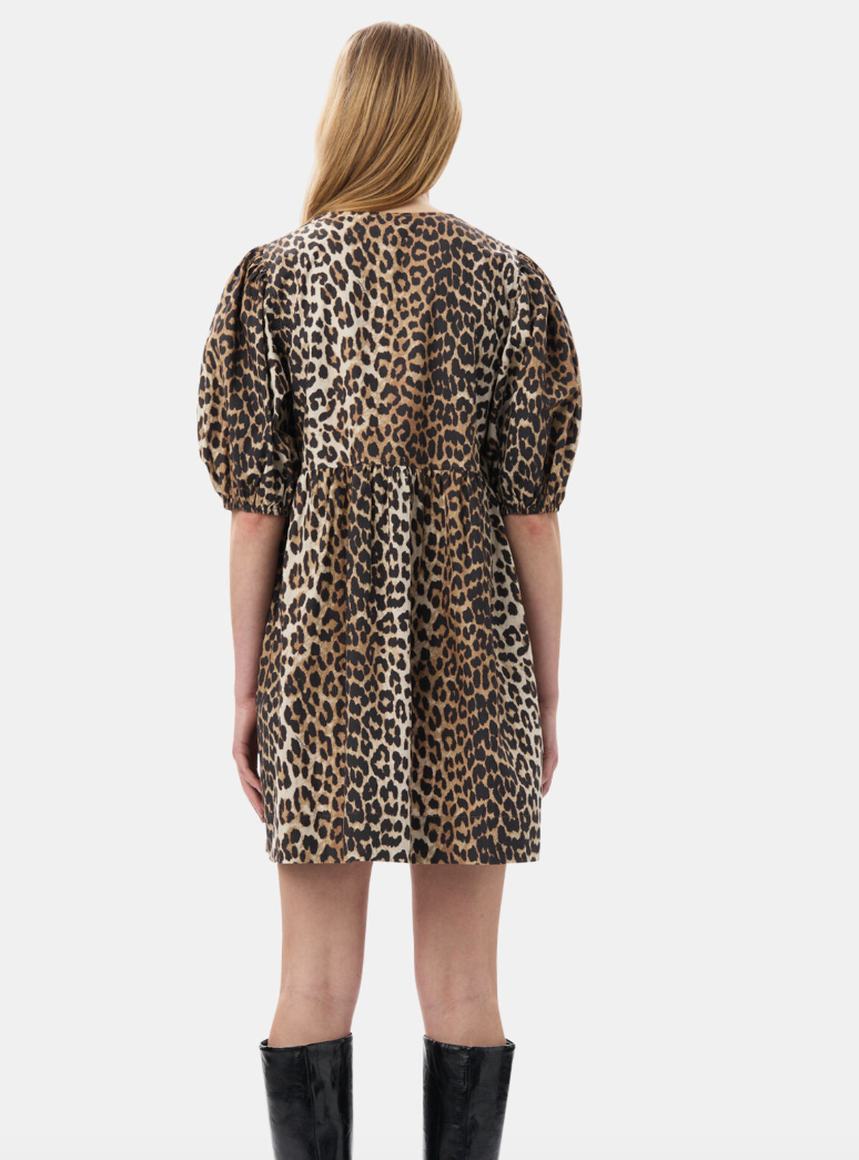 Ganni - Kjole - Leopard - Poplin tie string mini dress