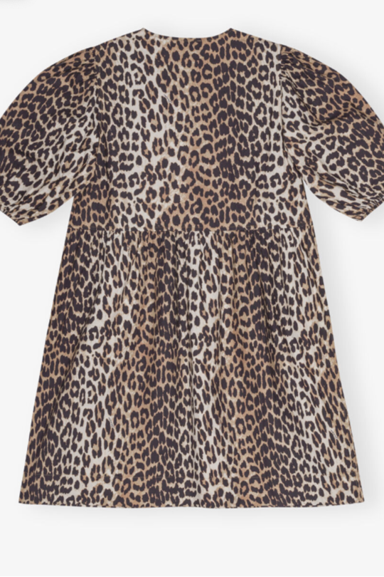 Ganni - Kjole - Leopard - Poplin tie string mini dress