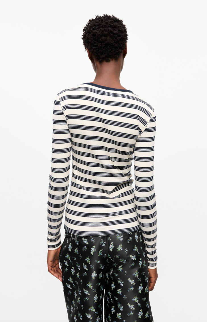 GANNI - Bluse - Striped soft cotton rib - Sky Captain