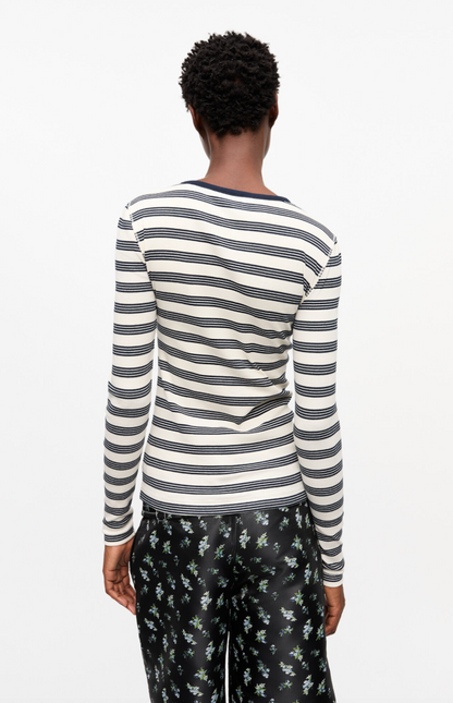 GANNI - Bluse - Striped soft cotton rib - Sky Captain