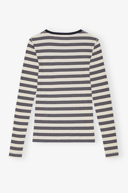 GANNI - Bluse - Striped soft cotton rib - Sky Captain