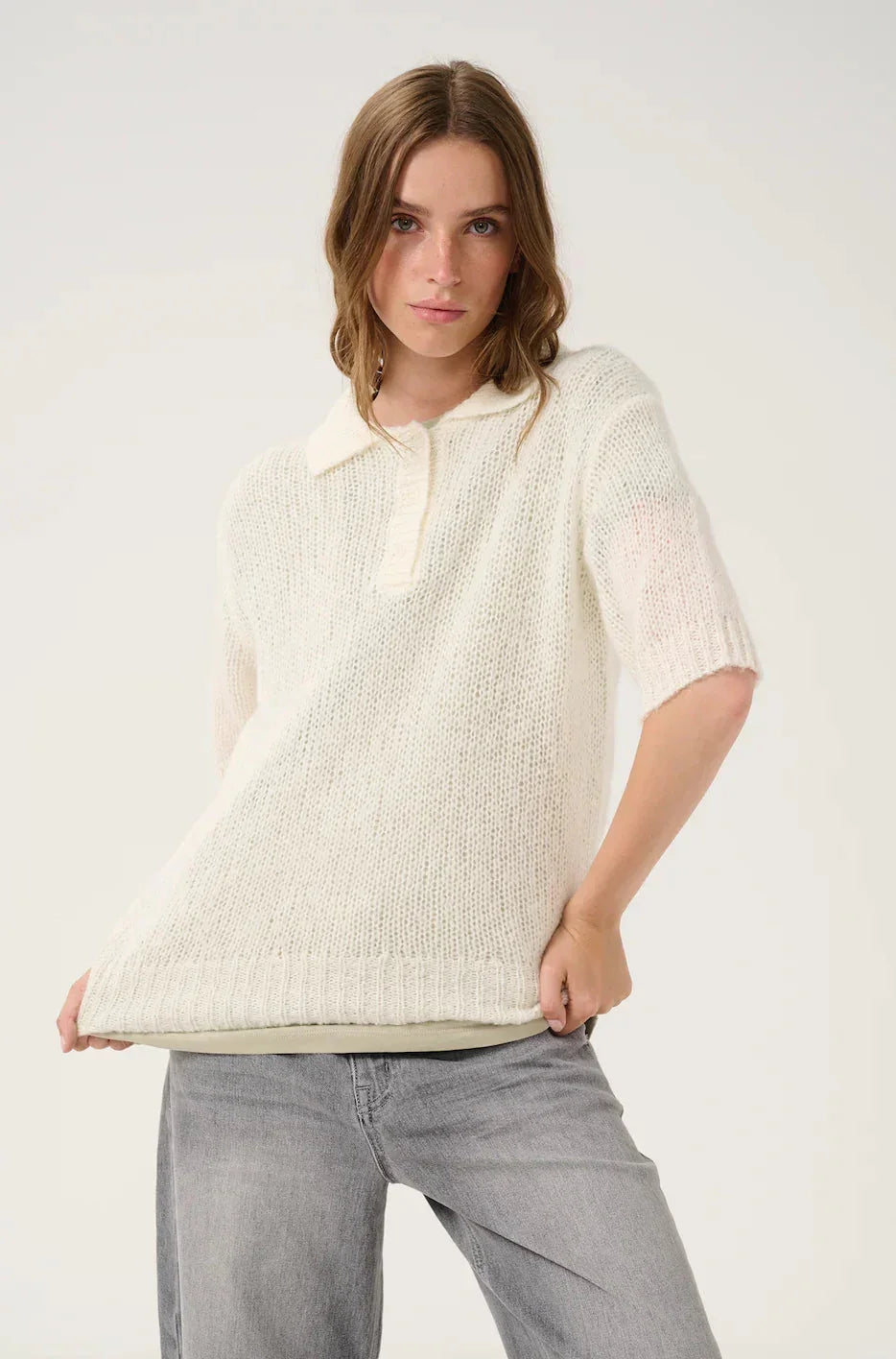 My Essential Wardrobe - Polo strik - White - Lingo - Stilkompagniet.dk