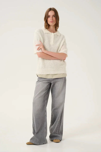 My Essential Wardrobe - Polo strik - White - Lingo - Stilkompagniet.dk