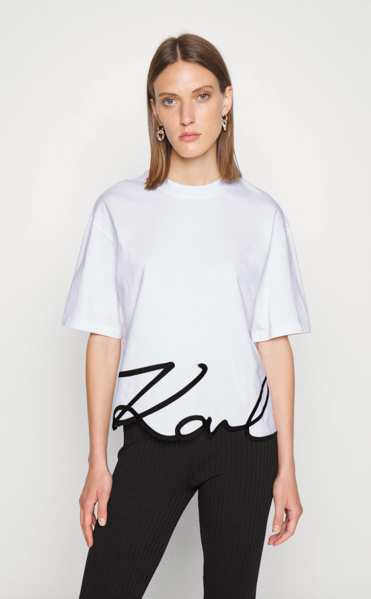 Karl Lagerfeld - T-shirt - Hvid round neck - Signature hem