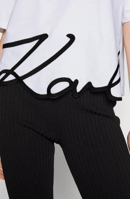 Karl Lagerfeld - T-shirt - Hvid round neck - Signature hem - Stilkompagniet.dk